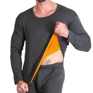 Men's Thermal Long Sleeve Charcoal with Orange Lining